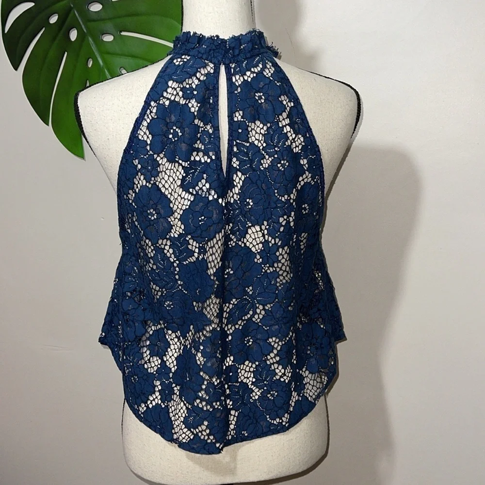 Free People Sweet Meadow Dreams Lace Top in Blue XS
